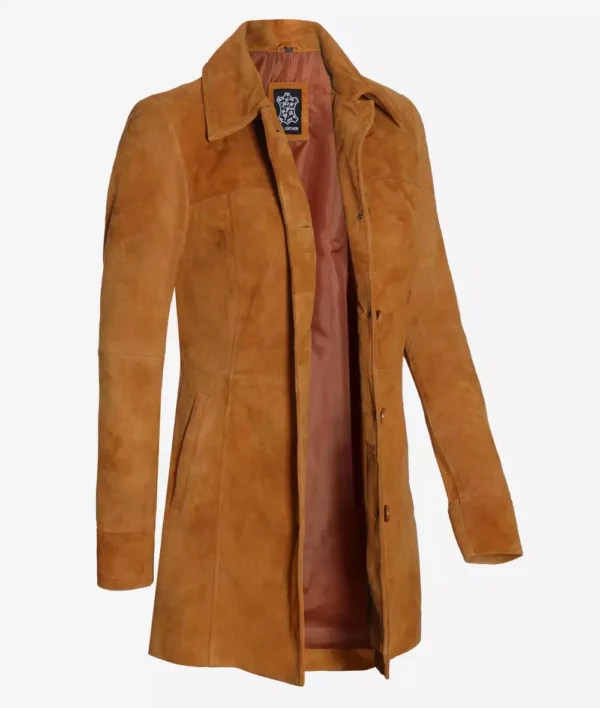 Womens 3/4 Length Brown Suede Coat - Image 3
