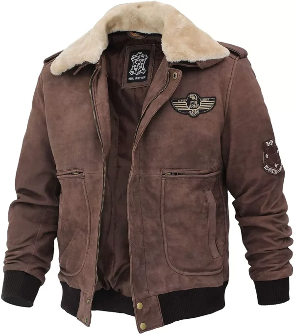 Mens Real Leather B2 Bomber Flight Suede Jacket - Image 3