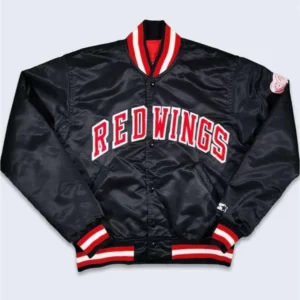 Detroit Red Wing Black Satin Bomber Jacket