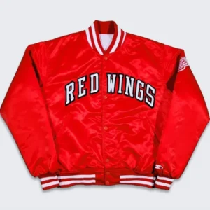 Detroit Red Wing Red Satin Bomber Jacket