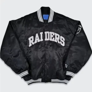 Oakland Raiders Black Satin Bomber Jacket