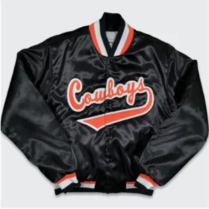 Oklahoma State Cowboys Black Satin Bomber Jacket