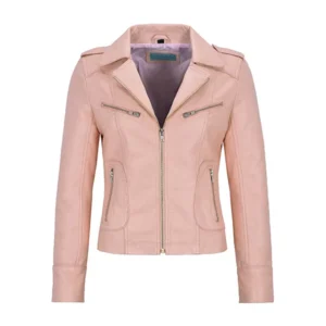 Women Pink Biker Leather Jacket