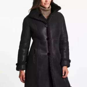 Women's Black Leather Shearling Coat - Premium Winter Coat