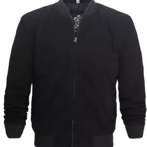 Men's Premium Black Suede Leather Bomber Jacket