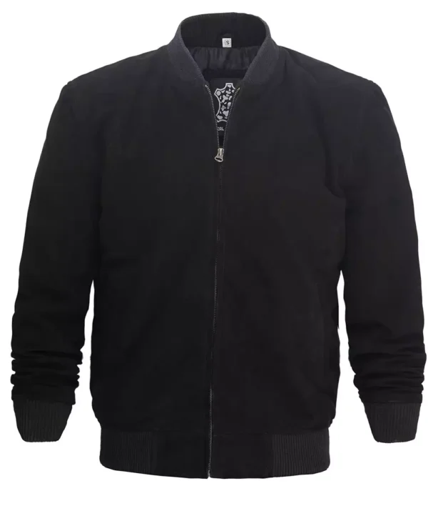 Men's Premium Black Suede Leather Bomber Jacket