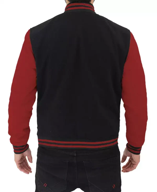 Men's Black and Maroon Varsity Letterman Jacket - Image 3