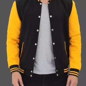 Mens Black and Yellow Letterman Jacket - Classic Varsity Style