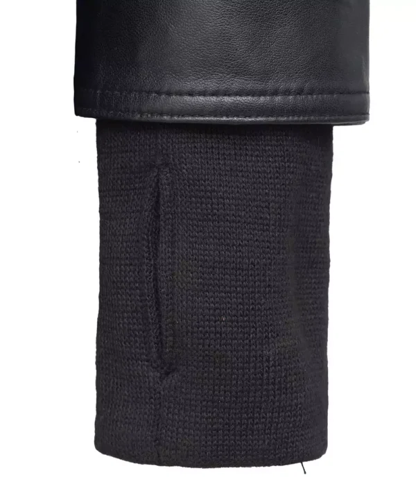 The Céleste: Womens Black Bomber Leather Jacket with Removable Hood - Image 4