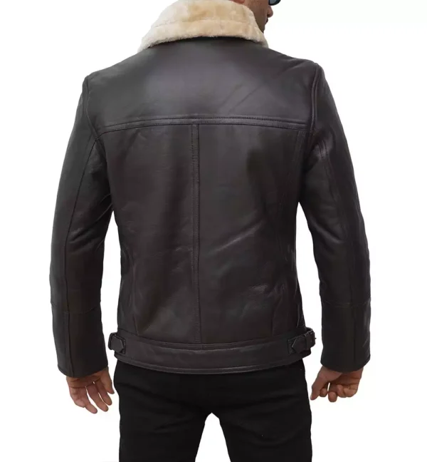 Men's Dark Brown Shearling Moto Leather Jacket - Image 5