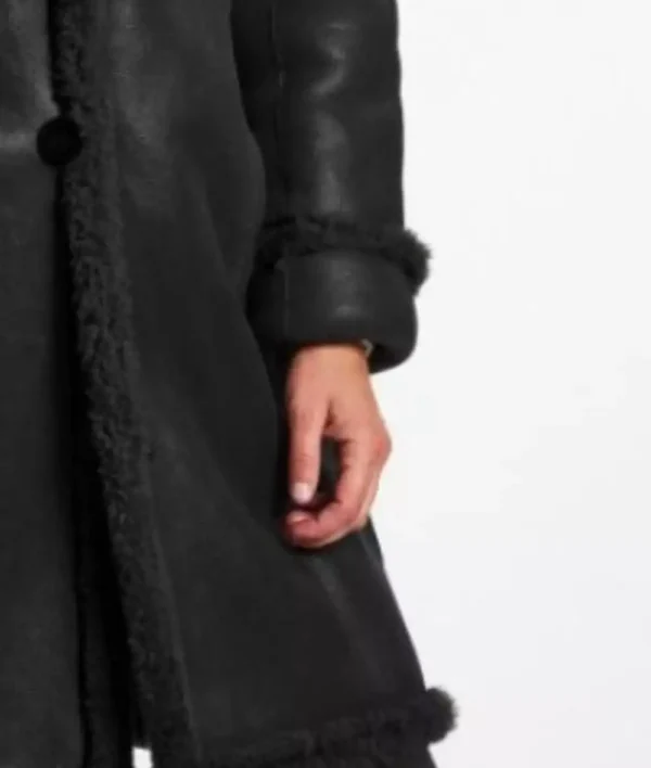 Women's Black Leather Shearling Coat - Premium Winter Coat - Image 3