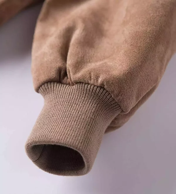Adamsville Mens Premium Camel Suede Bomber Jacket - Image 3
