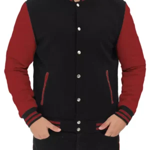 Men's Black and Maroon Varsity Letterman Jacket