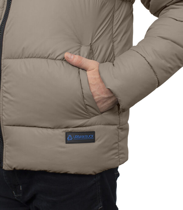 Men's Black and Beige Puffer Jacket - Image 3