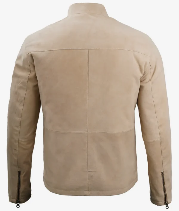 Mens Suede Leather Jacket With Mandarin Collar - Image 5