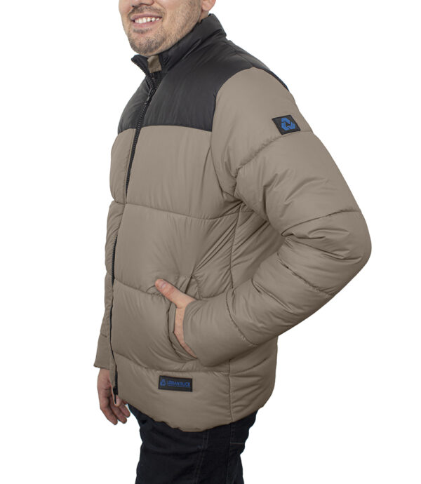 Men's Black and Beige Puffer Jacket - Image 2