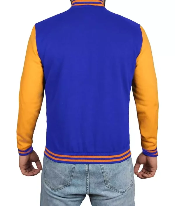 Mens Royal Blue Baseball Jacket with Yellow Sleeves - Image 5