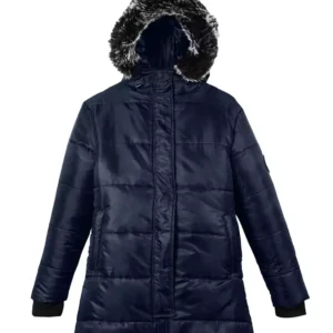 Ella Blue Women's Long Parka Puffer Jacket with Faux Fur Trim Hood
