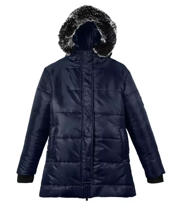 Ella Blue Women's Long Parka Puffer Jacket with Faux Fur Trim Hood