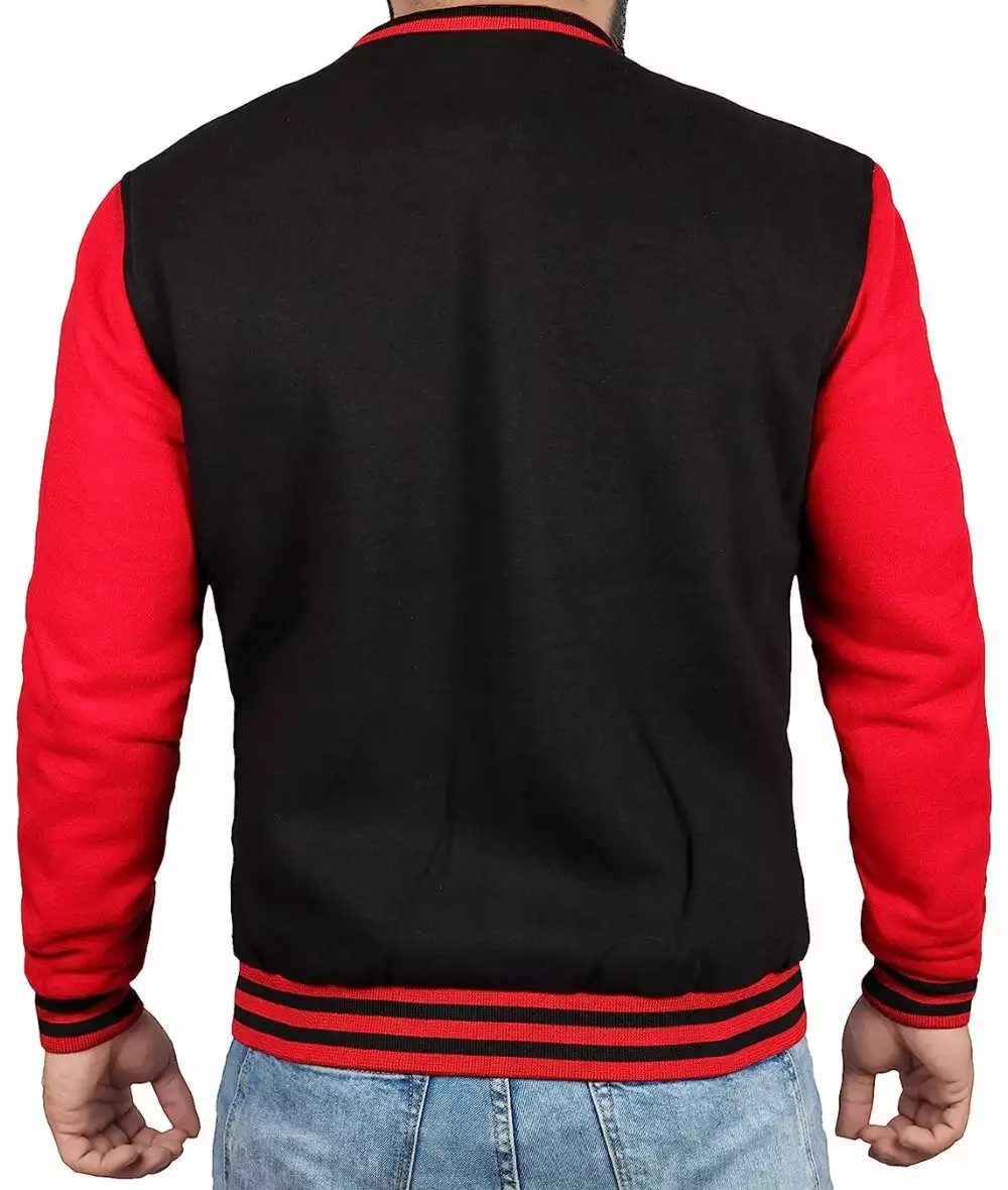 Men's Red and Black Varsity Jacket - Baseball Style Jacket - Image 3