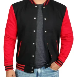 Men's Red and Black Varsity Jacket - Baseball Style Jacket