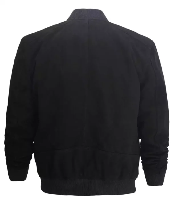 Men's Premium Black Suede Leather Bomber Jacket - Image 4