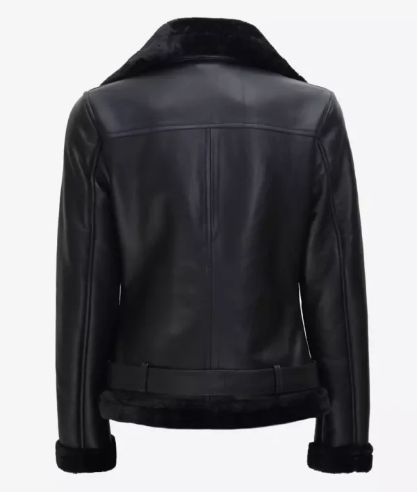 Agnes Asymmetrical Black Shearling Leather Jacket Womens - Image 4
