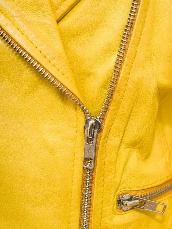 Womens Yellow Leather Biker Jacket - Image 2