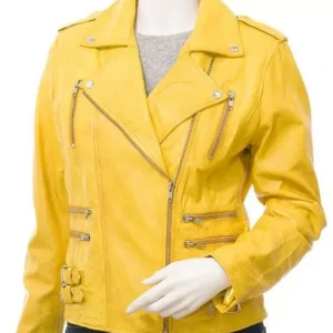Womens Yellow Leather Biker Jacket