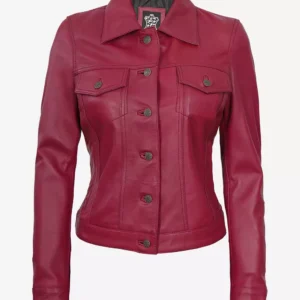 Fernando Pink Trucker Leather Jacket for Womens