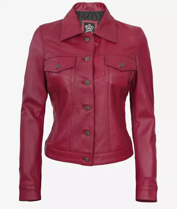 Fernando Pink Trucker Leather Jacket for Womens