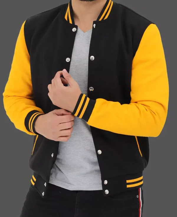 Mens Black and Yellow Letterman Jacket - Classic Varsity Style - Image 4