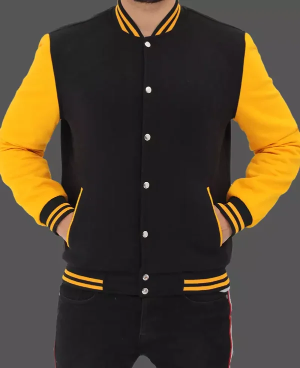 Mens Black and Yellow Letterman Jacket - Classic Varsity Style - Image 5