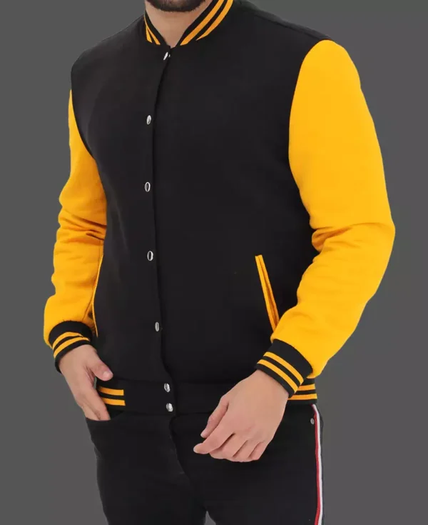 Mens Black and Yellow Letterman Jacket - Classic Varsity Style - Image 2