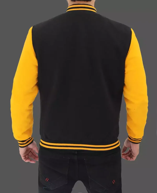 Mens Black and Yellow Letterman Jacket - Classic Varsity Style - Image 6