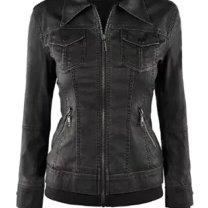 Womens Betty Black Bomber Removable Hoodie