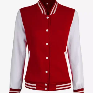 Women's Red Letterman Jacket with White Sleeves - College Varsity Jacket