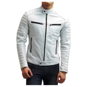 Biker Genuine Leather Men Lambskin White Jacket