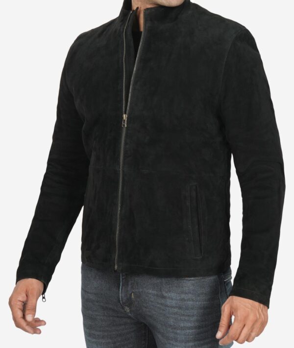 Mens Real Suede Leather Black Biker Jacket - Image 3