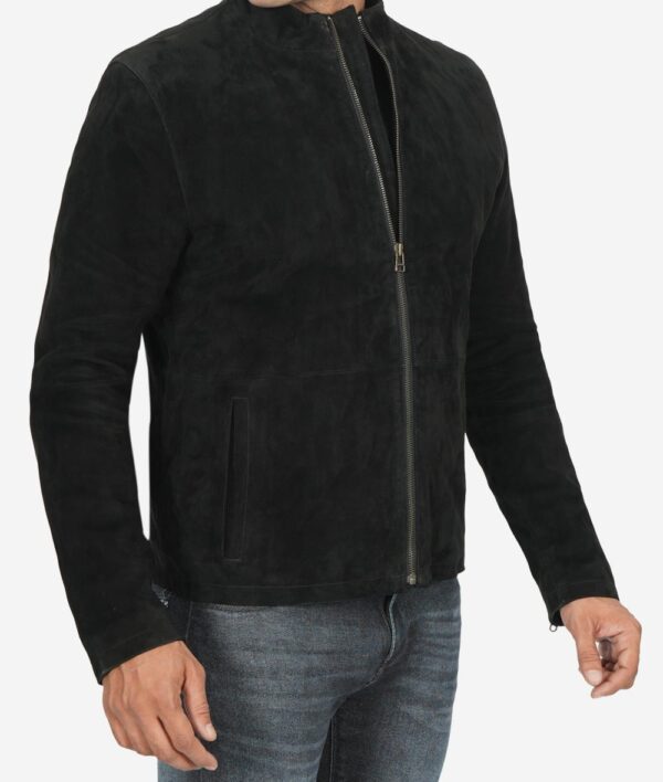 Mens Real Suede Leather Black Biker Jacket - Image 2