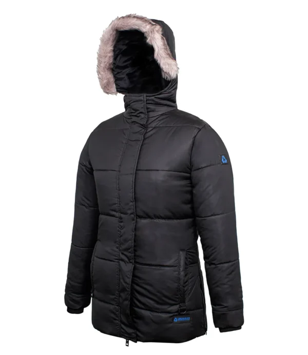 Ella Black Women's Long Parka Puffer Jacket with Faux Fur Trim Hood - Image 5