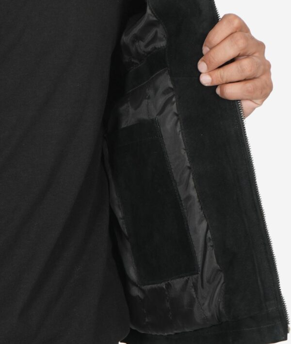 Mens Real Suede Leather Black Biker Jacket - Image 5