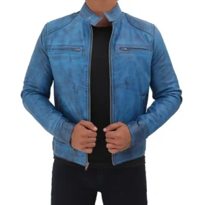 Blue Leather Lambskin Jacket