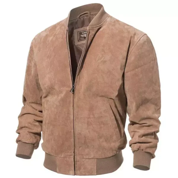 Adamsville Mens Premium Camel Suede Bomber Jacket - Image 2