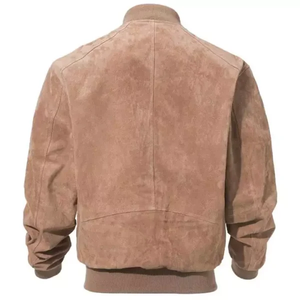 Adamsville Mens Premium Camel Suede Bomber Jacket - Image 5