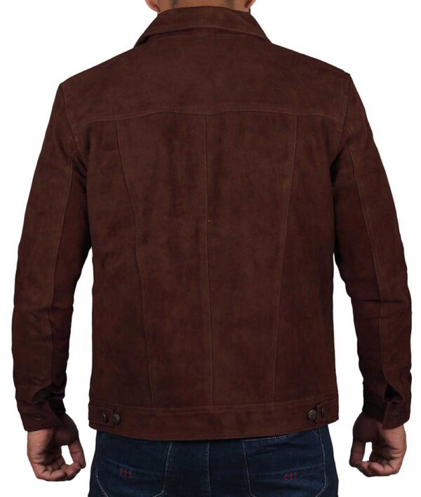 Dark Brown Trucker Suede Jacket for Men - Image 5