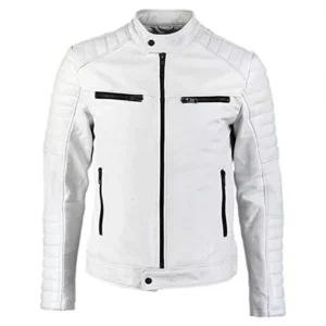 Biker Genuine Leather Men Lambskin White Jacket