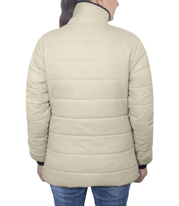 Womens Cream Puffer Jacket with Fur Collar - Image 5
