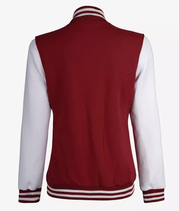 Womens Maroon Varsity Jacket with White Sleeves - Baseball Bomber Jacket - Image 5