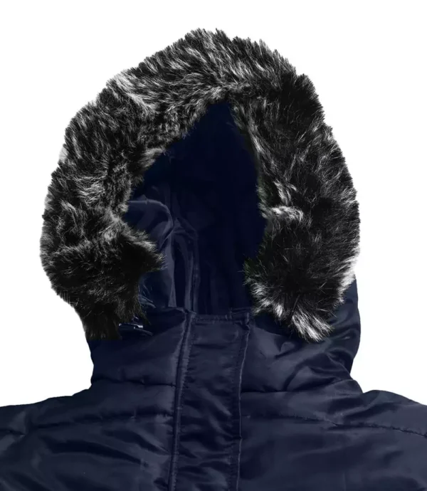 Ella Blue Women's Long Parka Puffer Jacket with Faux Fur Trim Hood - Image 5